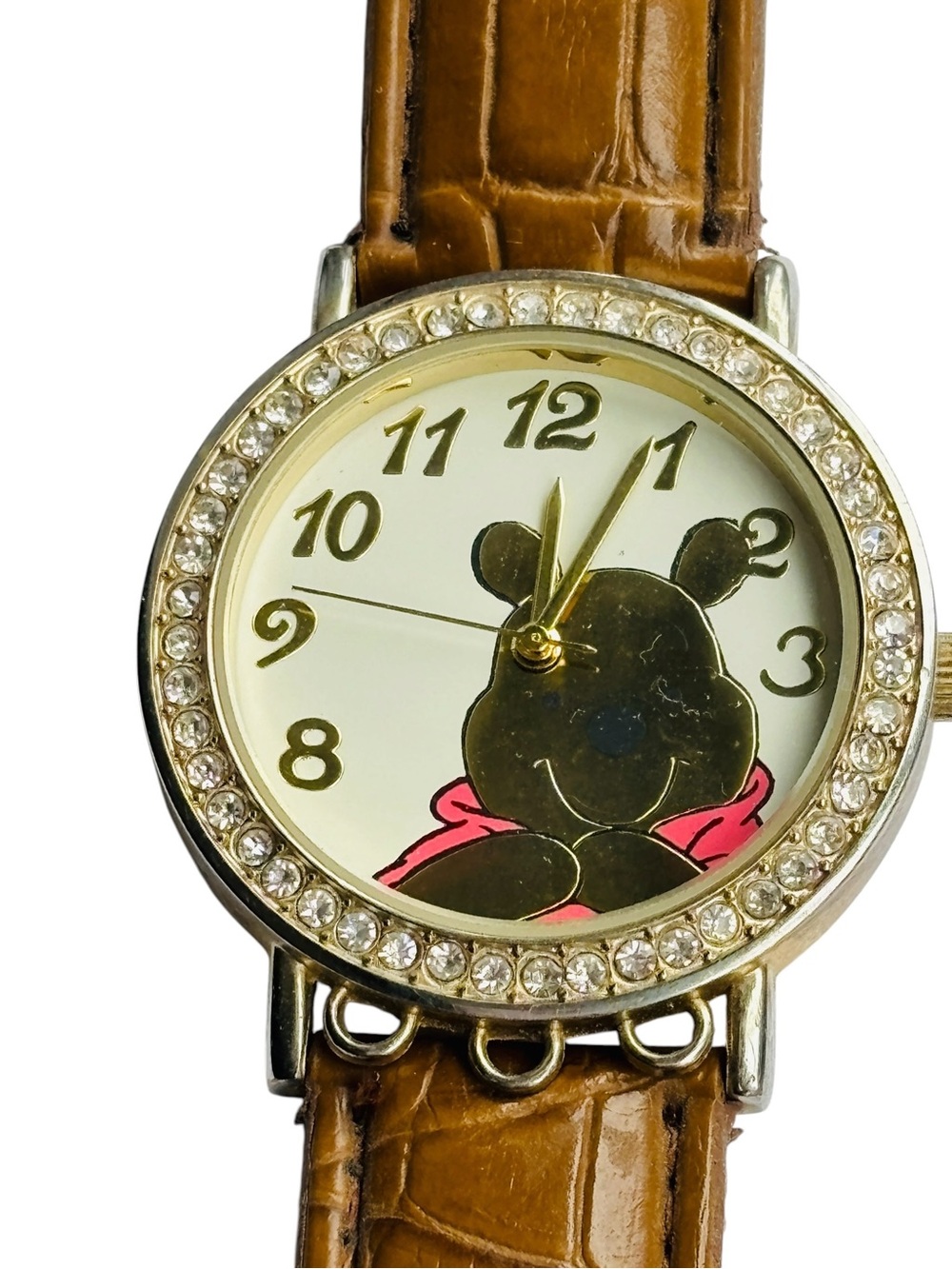Disney Vintage Winnie the Pooh Crystal Rhinestone Bezel Watch Faux Leather OS